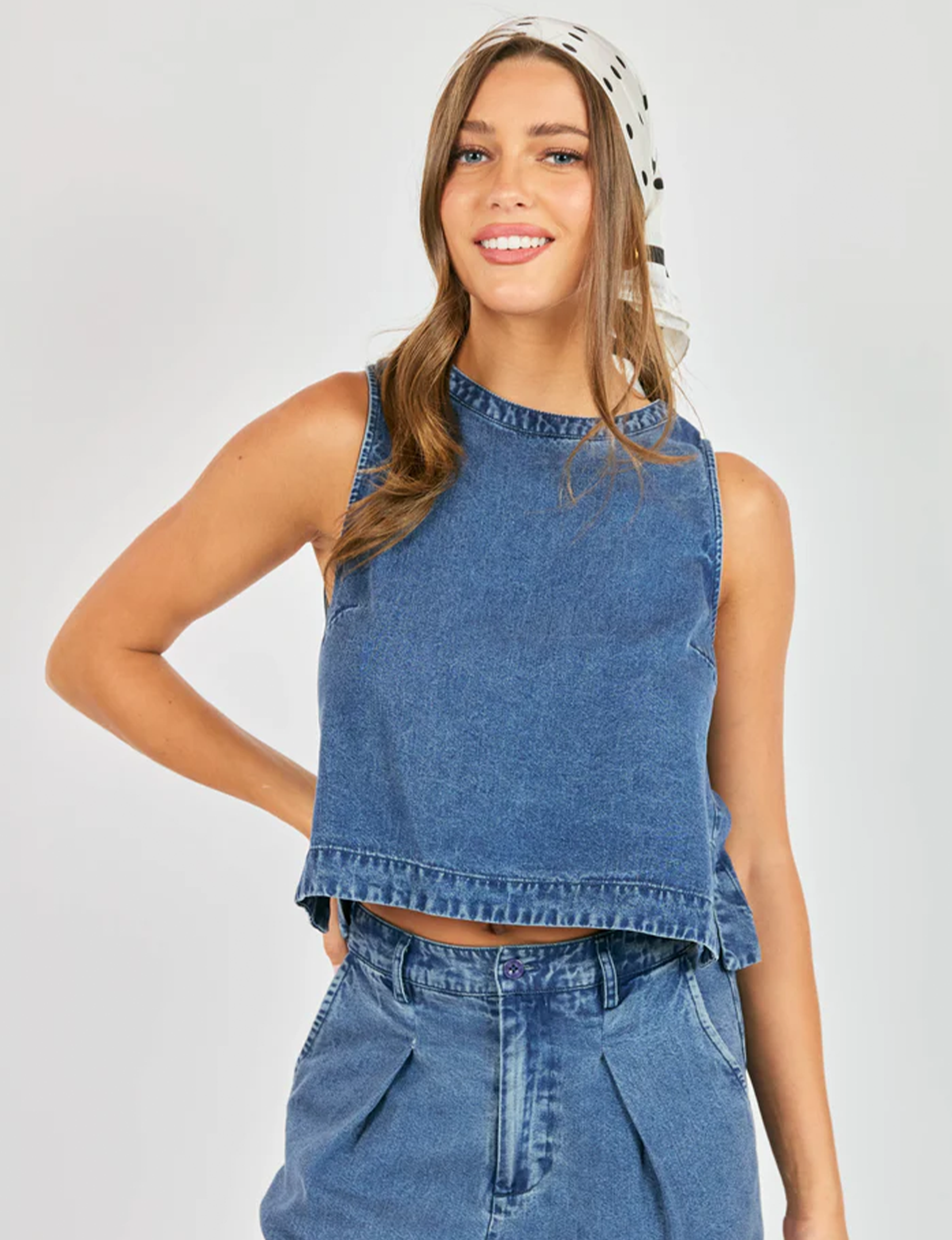 It's Pouring Sleeveless Top, Dark Chambray