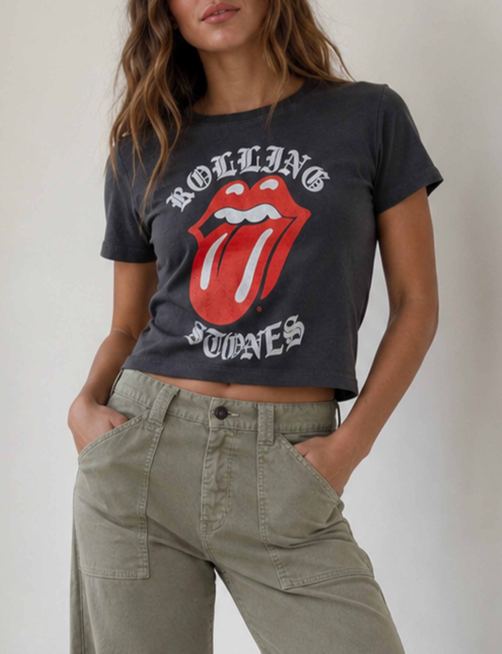 Rolling Stones Old English Baby Tee, Vintage Black