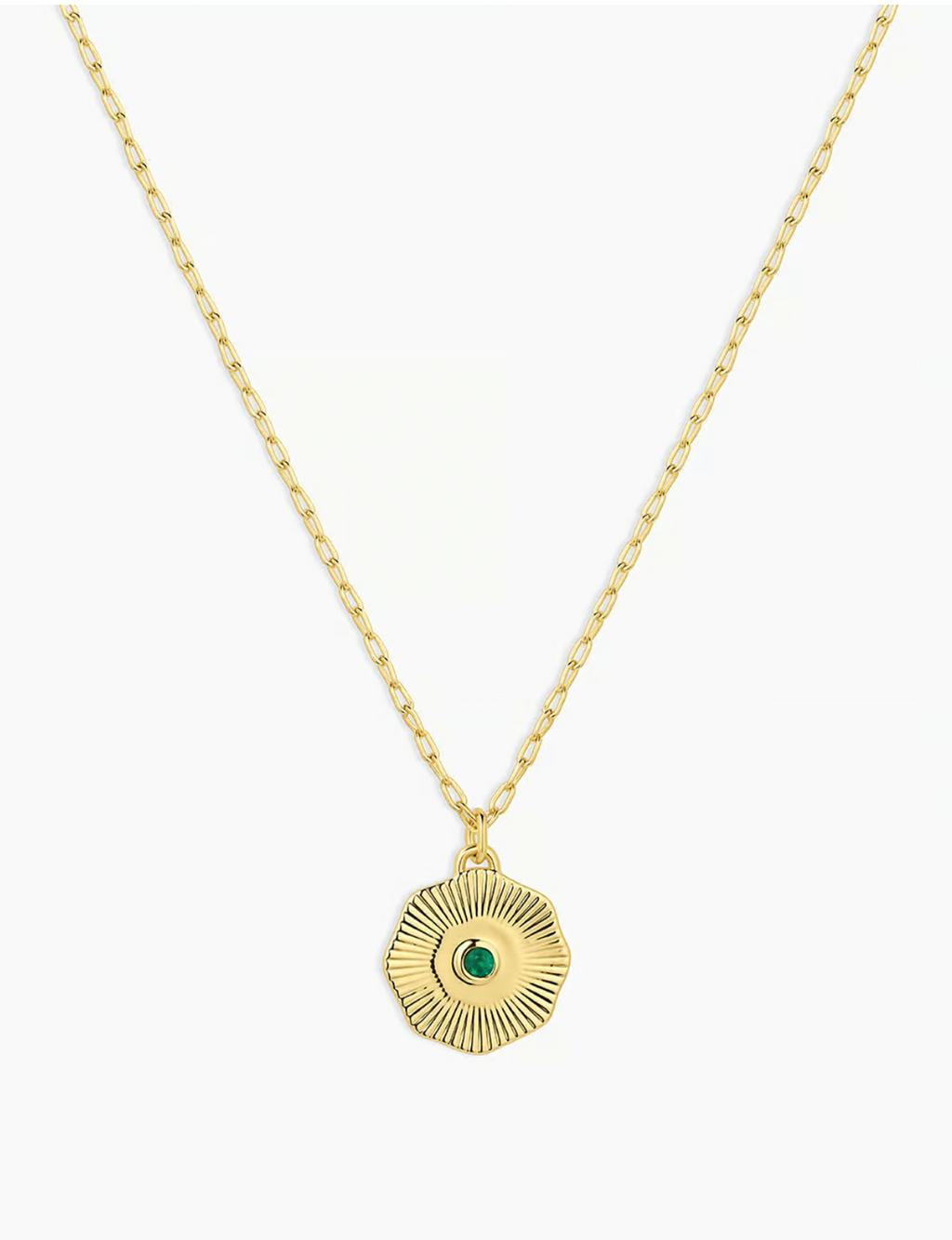 Power Birthstone Coin Necklace (May), Gold/Green Agate
