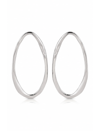 Hammered Large Oval Earrings, Silver