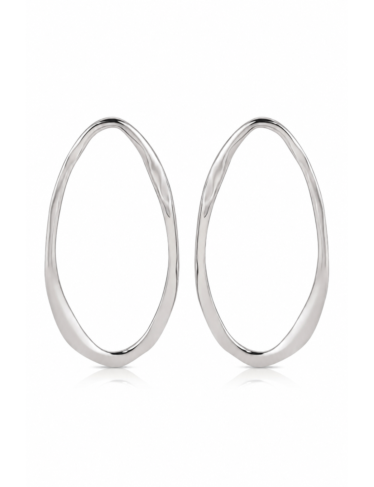 Hammered Large Oval Earrings, Silver