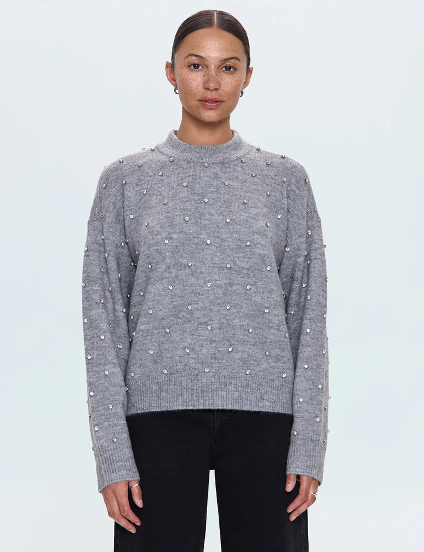 Aura Relaxed Sweater, Charcoal Diamonte