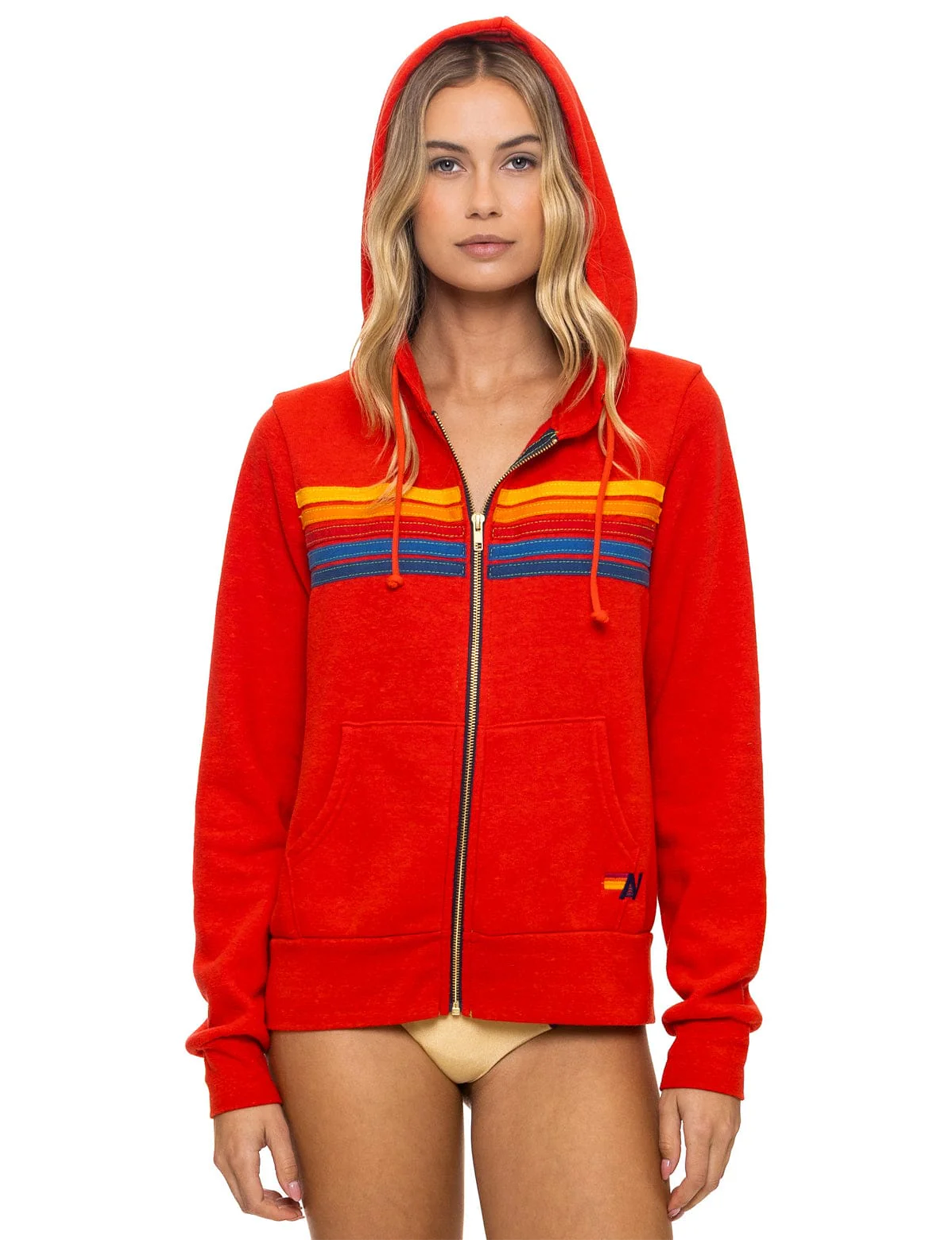 5 Stripe Zip Hoodie, Red/Multi