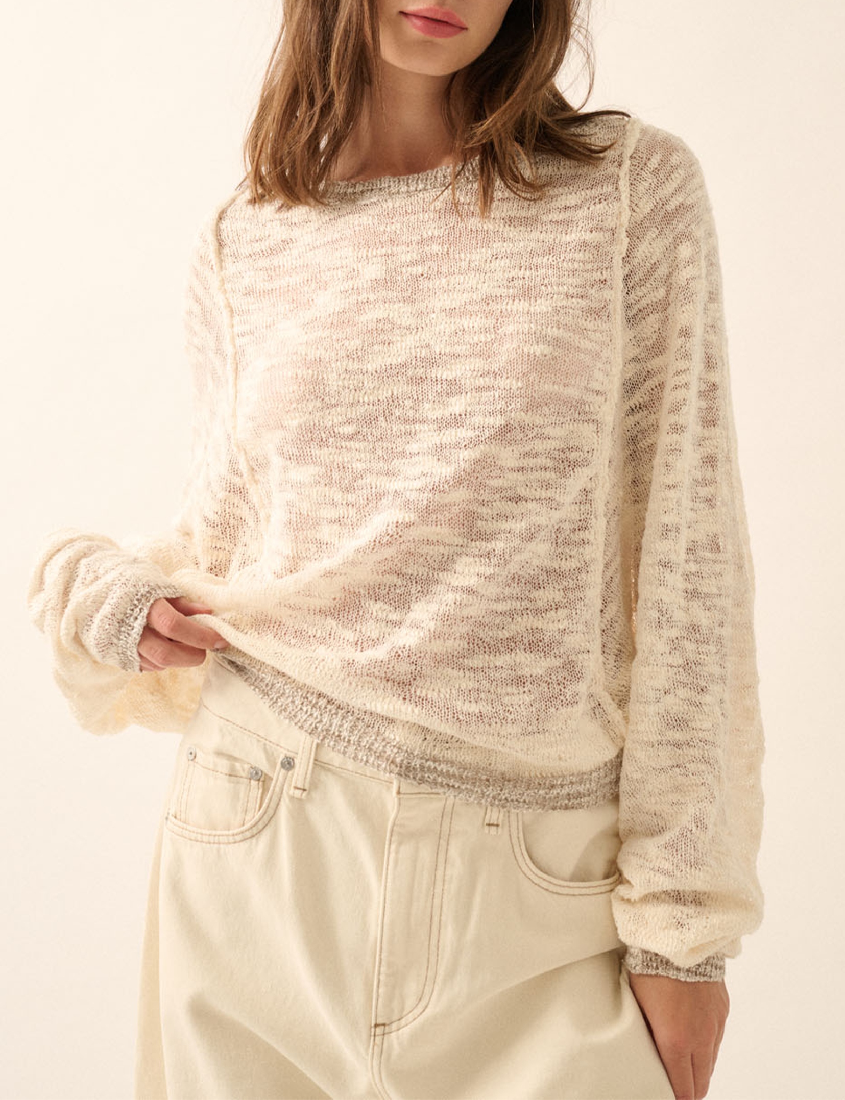 Burnout Dolman Sweater, Cream