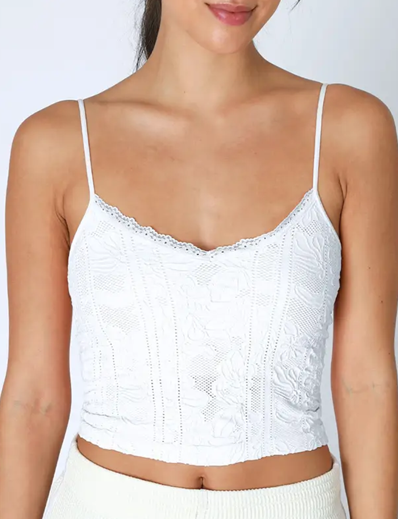 Double Lace Trim Cami, White O/S