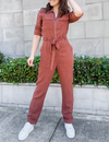 Long Sleeve Zip Front Jumpsuit, Autumn Amber
