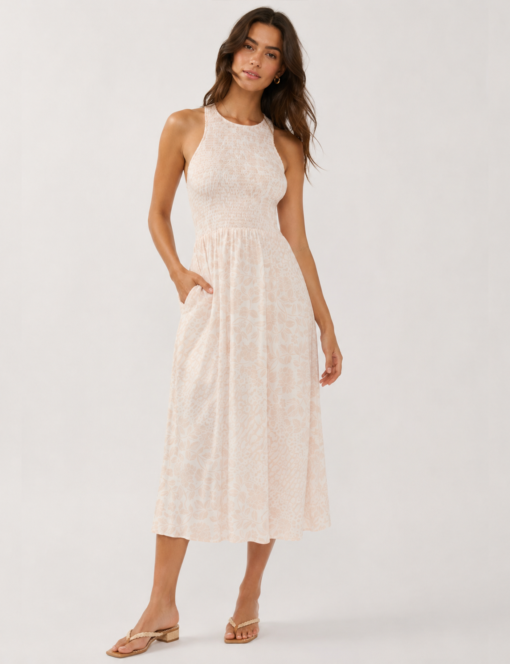 Bodice Midi Dress, Shell/Cream L
