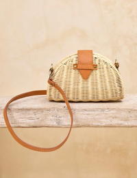 Rattan Clamshell Clutch, Ivory