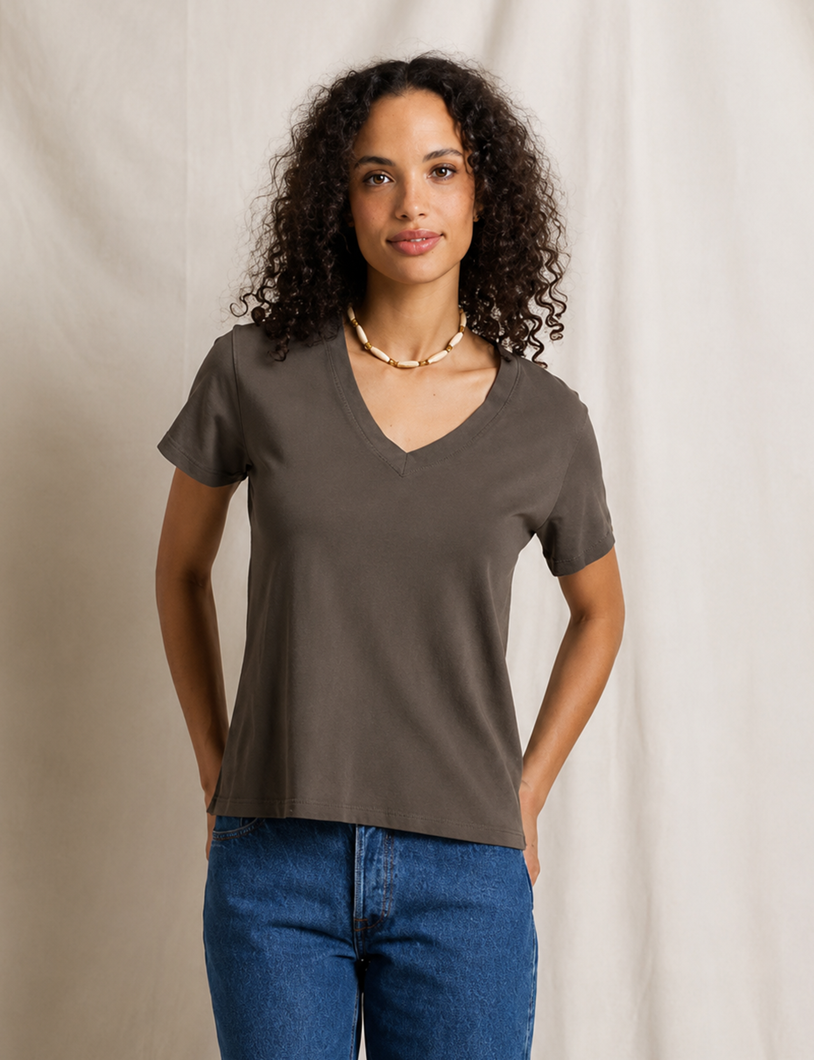 Hendrix V Neck Tee, Dark Olive