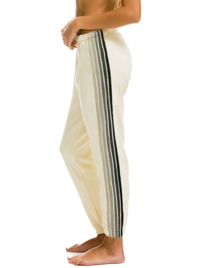 5 Stripe Womens Sweatpants in Vintage White with Grey