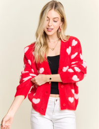 Lovely Heart Cardigan, Red/Ivory