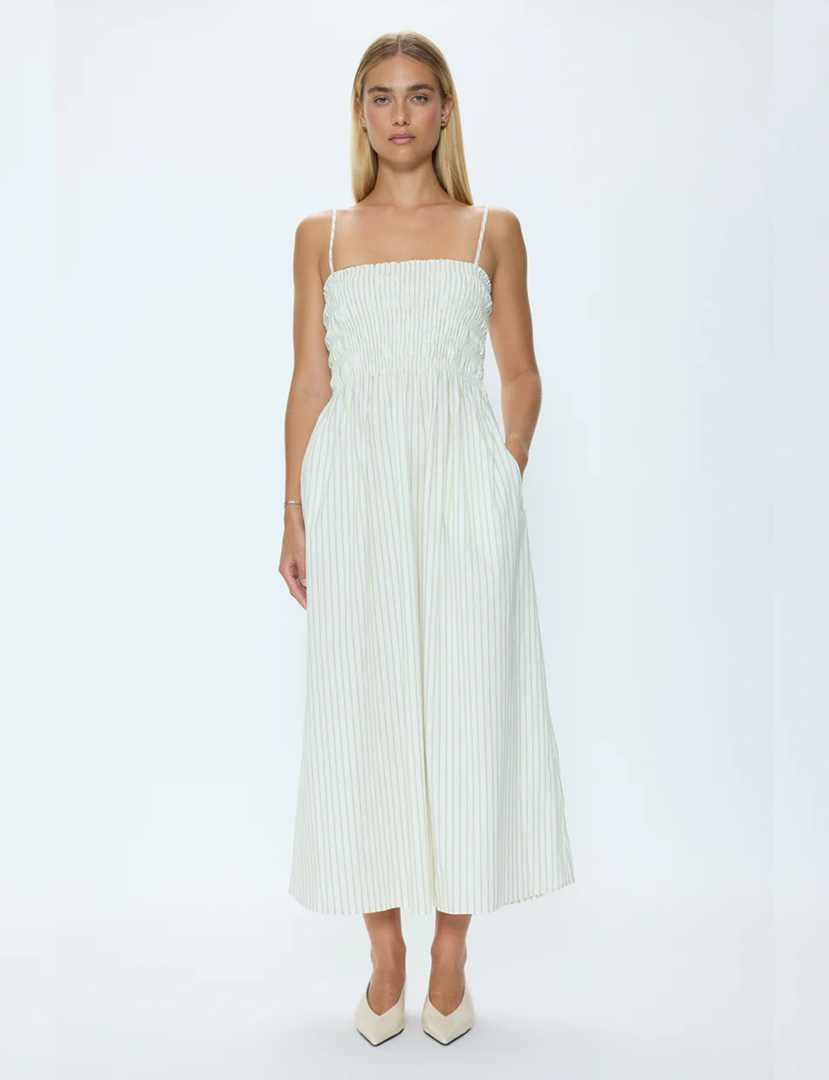 Bianca Dress, Sage Egret Stripe