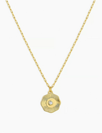 Power Birthstone Coin Necklace (April), Gold/White Topaz