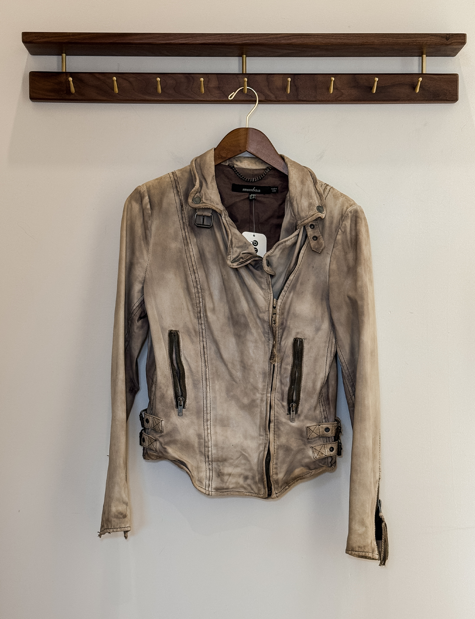 Muubaa Leather Jacket, Washed Bone
