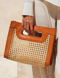 Rattan Handbag, Tan Leather