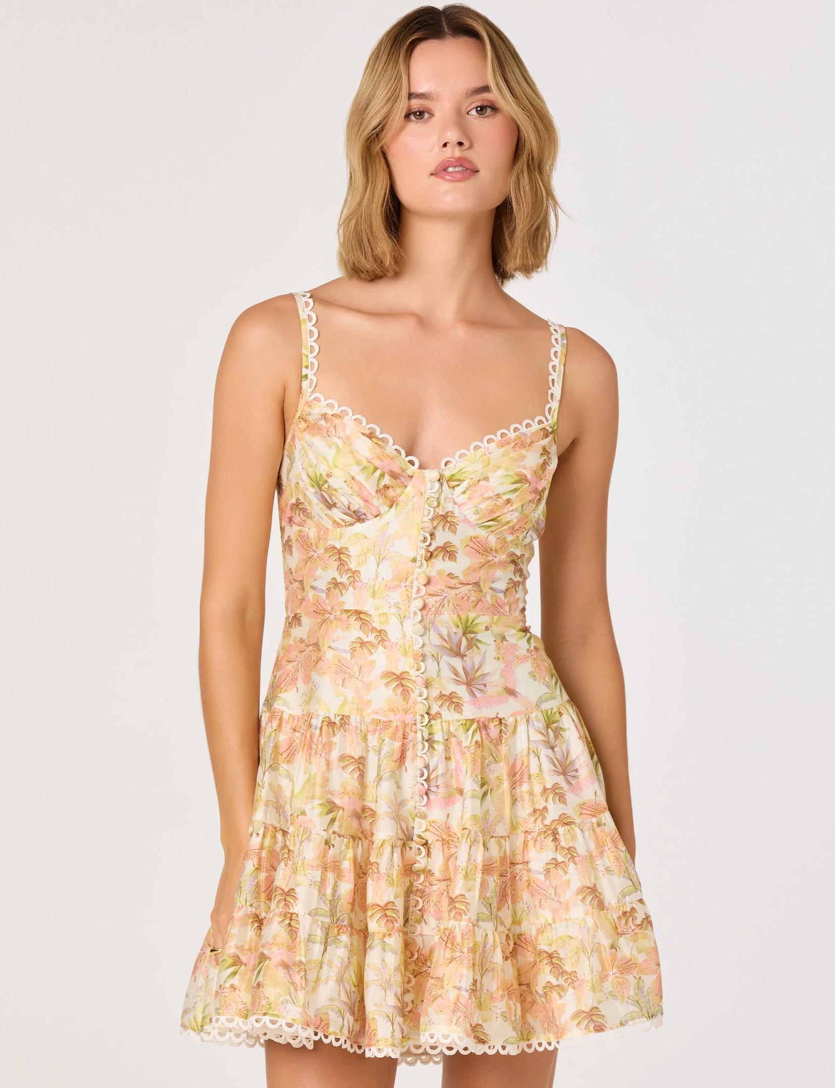 Tazia Mini Dress, Yellow Pink Floral