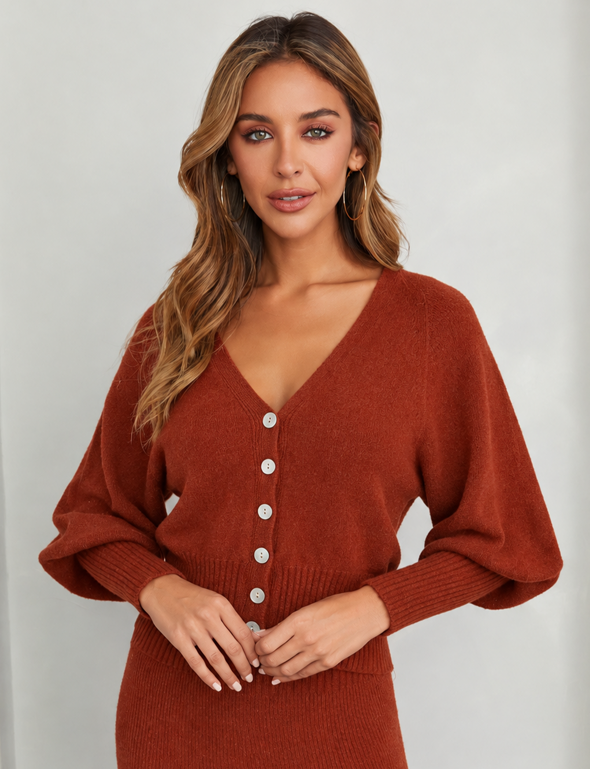 Soft Cuffed Knit Sweater, Paprika
