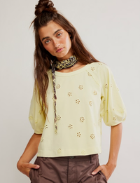 Jessie Eyelet Tee, Lemon Water/Combo