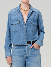 Cropped Western Shirt, Carolina Blue