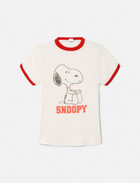 60s Slim Ringer Snoopy Tee, Vintage White/Crimson
