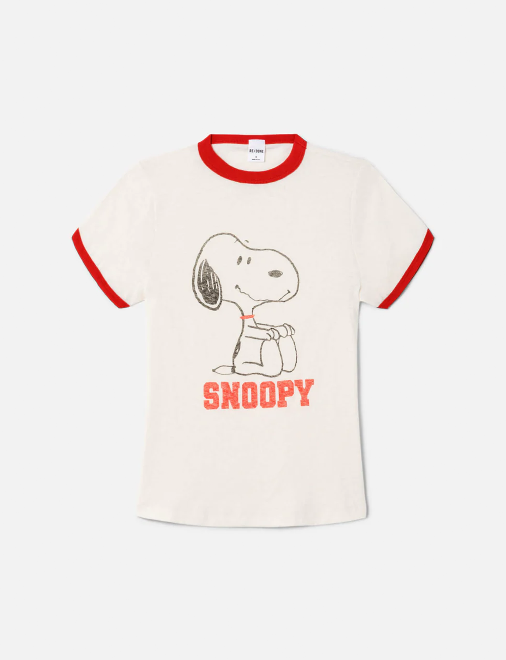 60s Slim Ringer Snoopy Tee, Vintage White/Crimson