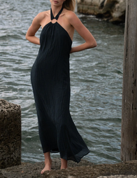 Halter O-Ring Maxi Dress, Slate Blue