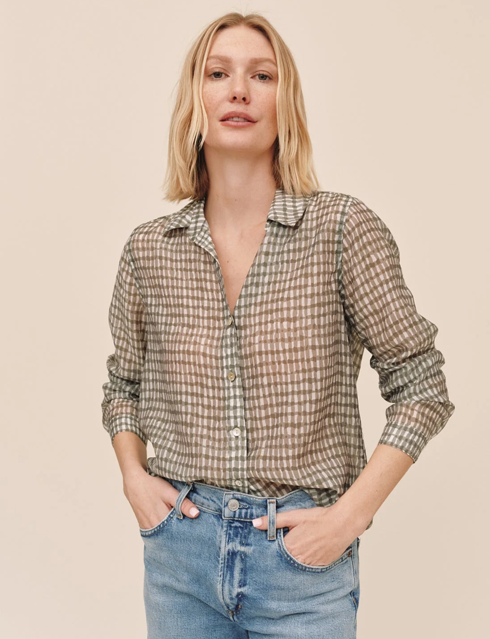 Button Down Shirt, Olive/Gingham