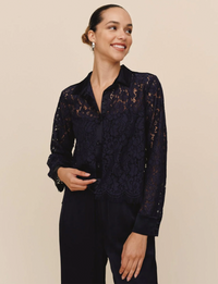 Lace Contrast Shirt, Midnight Sky