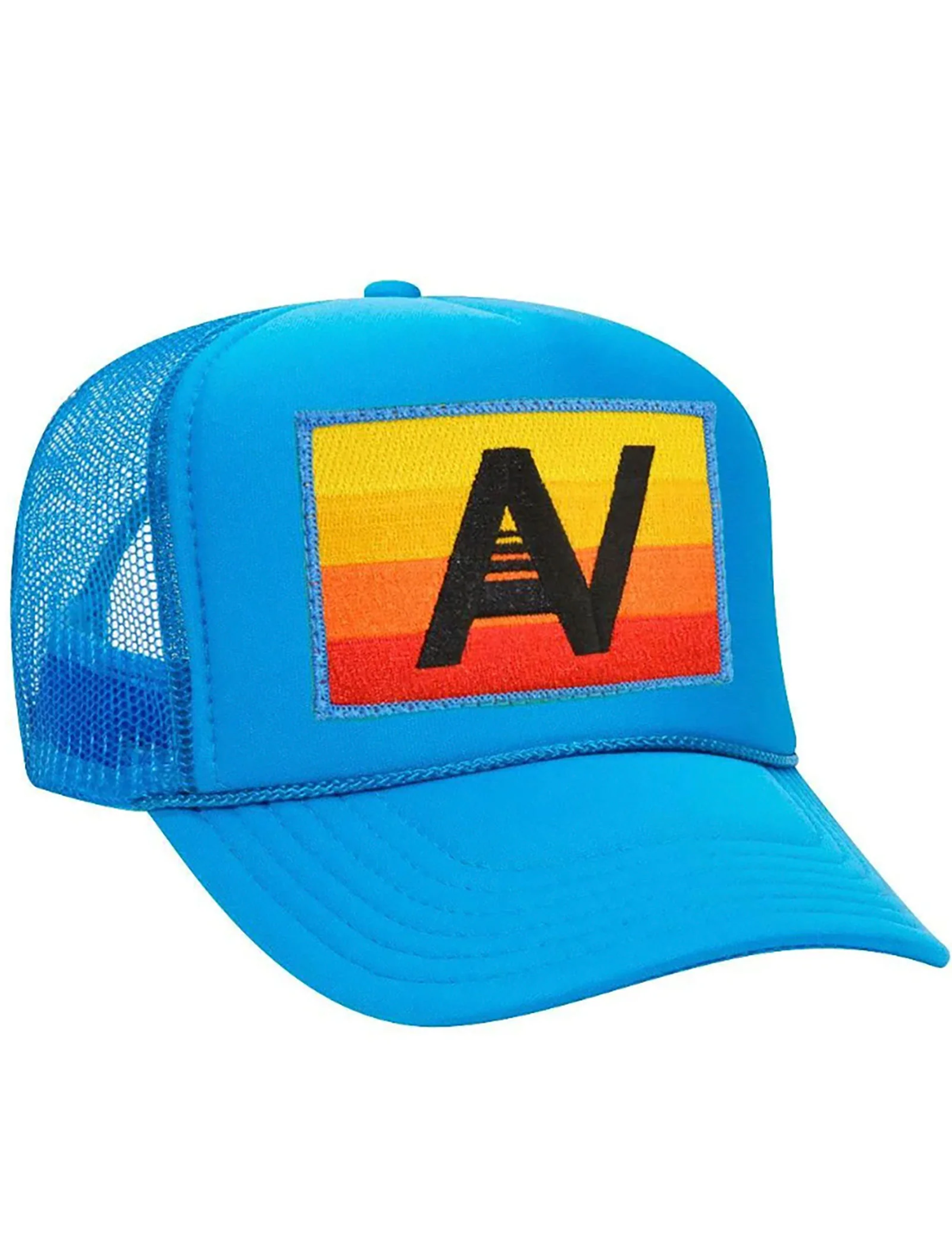 Logo Rainbow Vintage Low Rise Trucker Hat, Light Blue
