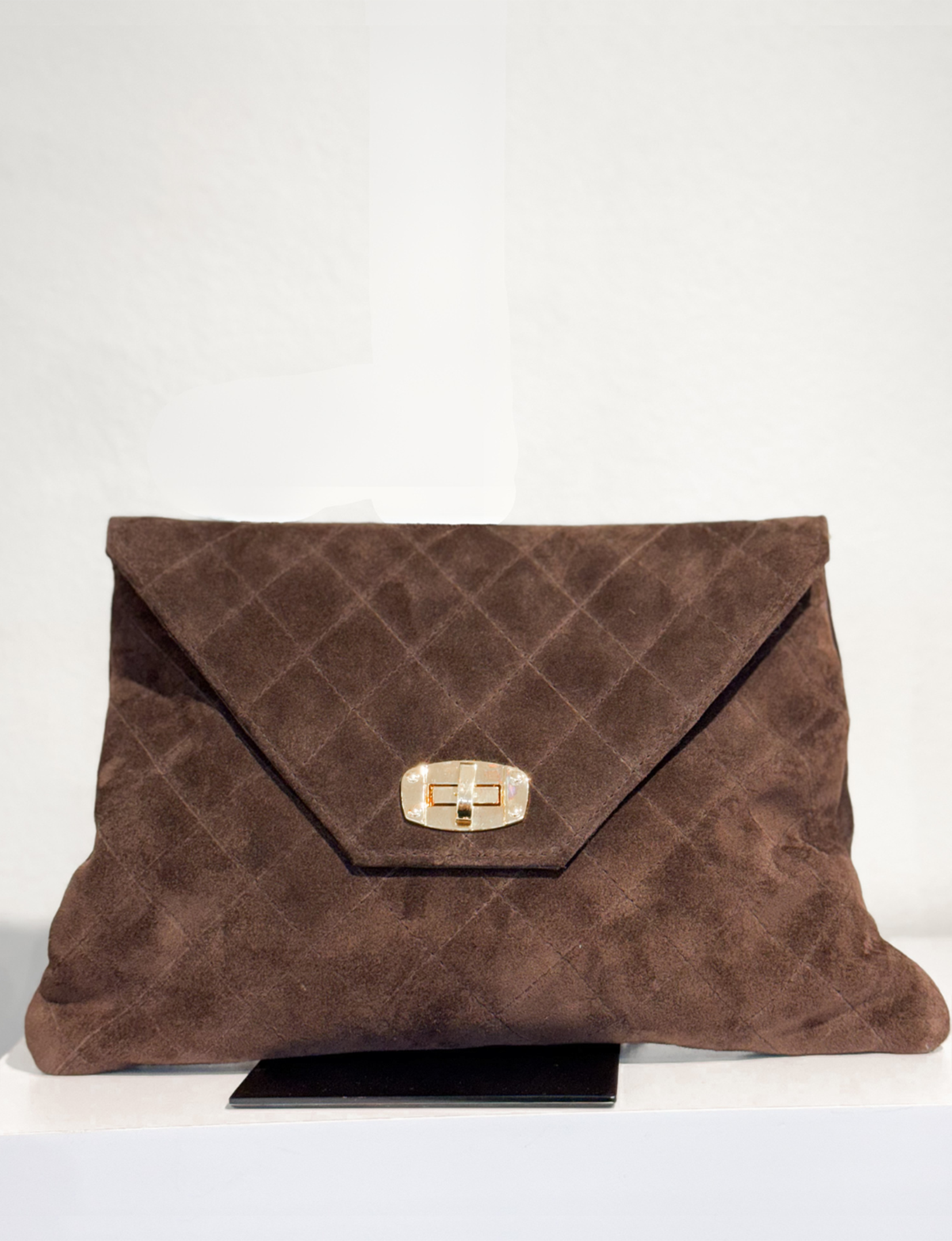 Amber Clutch, Brown Suede