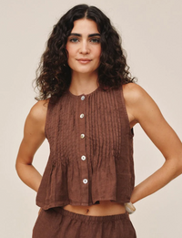 Pintuck Top, Sea Glass Brown