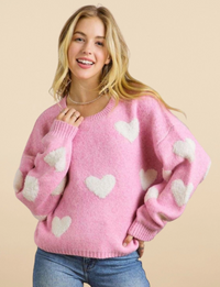 Lovely Heart Sweater, Candy Pink