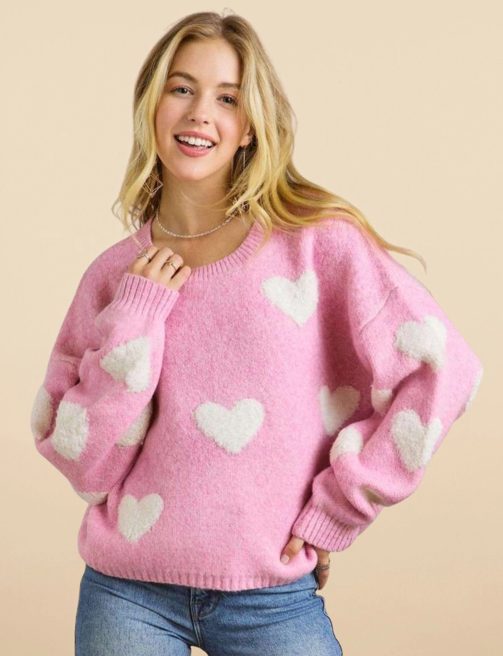 Lovely Heart Sweater, Candy Pink