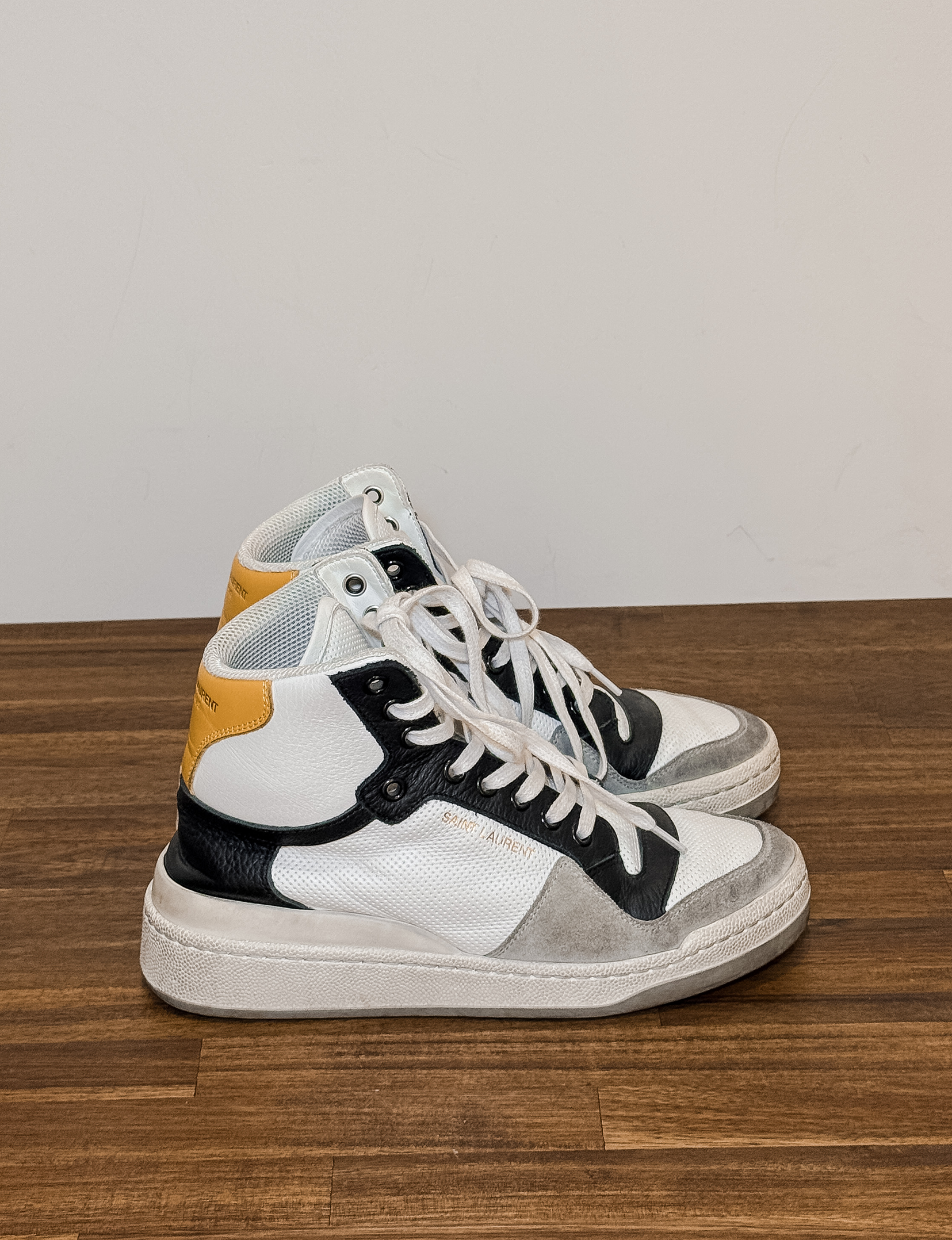 Saint Laurent High Top Sneakers, Grey Suede/Black Leather