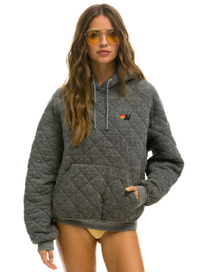 Quilted Relaxed Pullover Hoodie, Heather Grey
