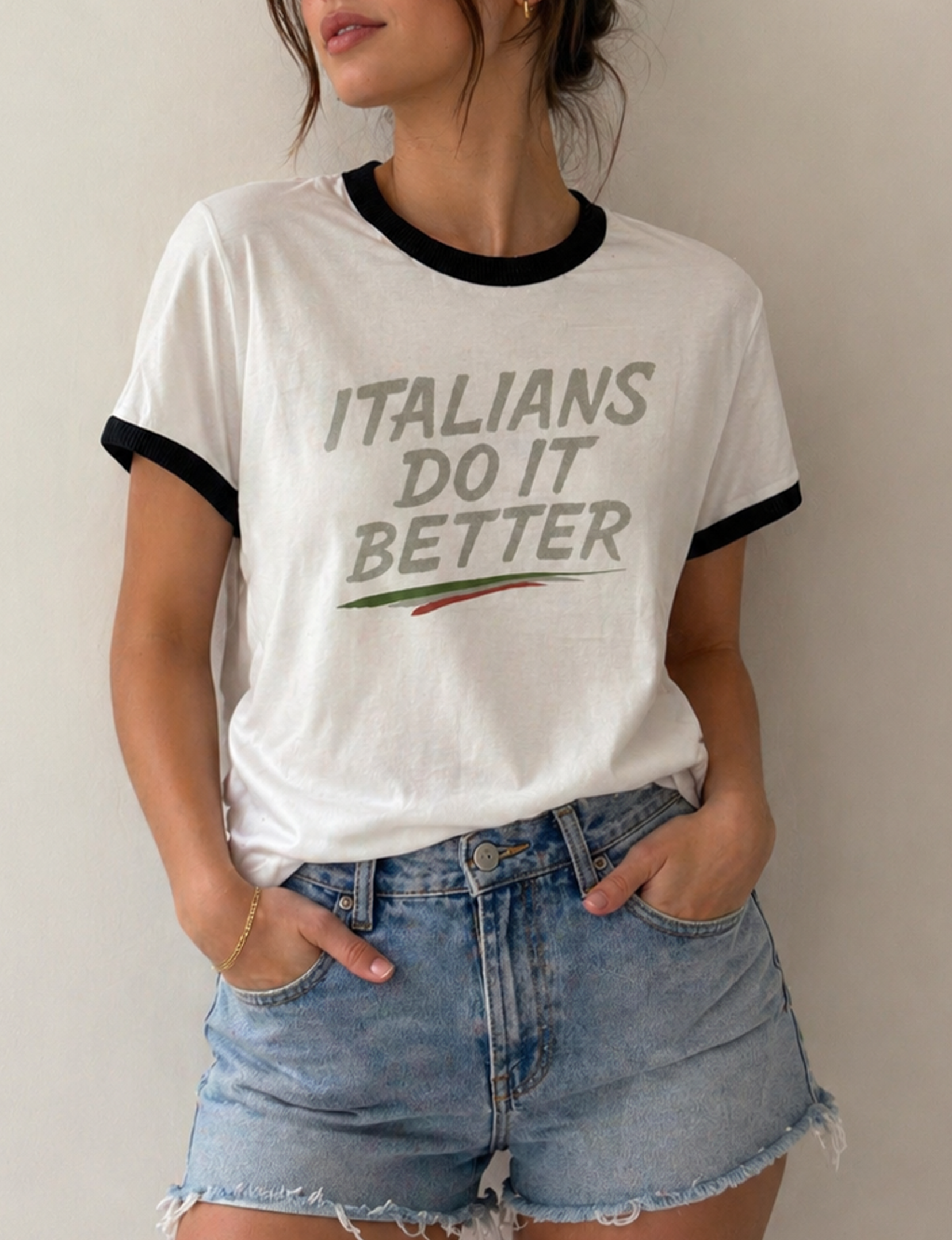 'Italians Do It Better' Ringer Tee, White/Black