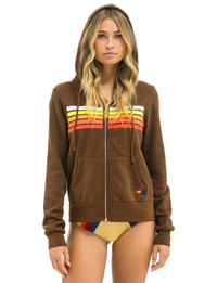 5 Stripe Zip Hoodie, Chocolate/White Neon