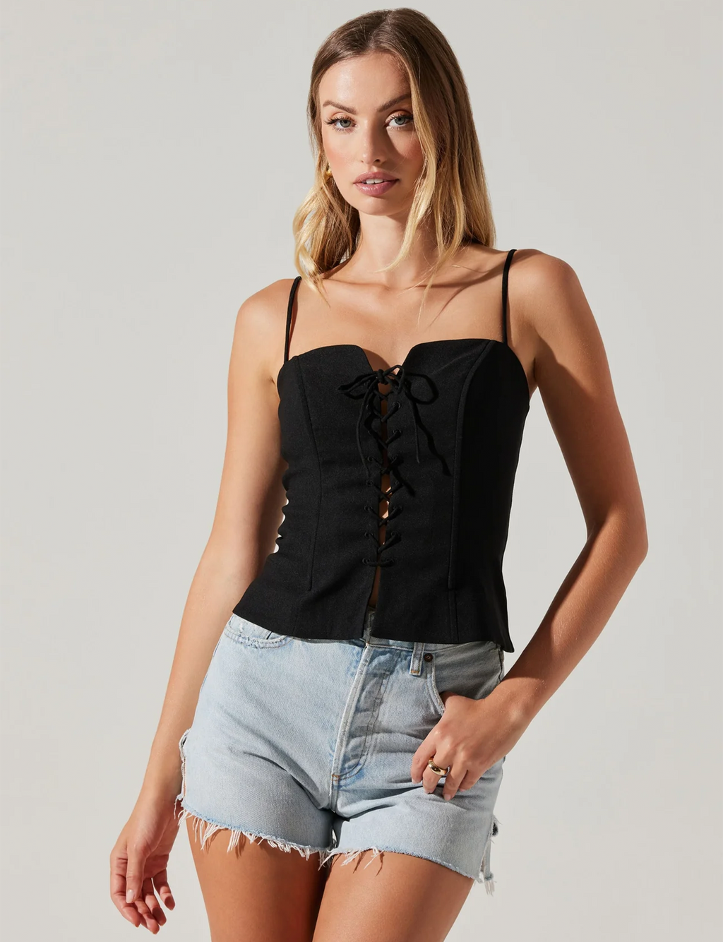 Kylian Lace Up Top, Black