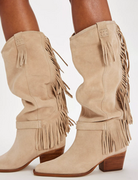 Faith Fringe Western Boot, Shortbread Suede