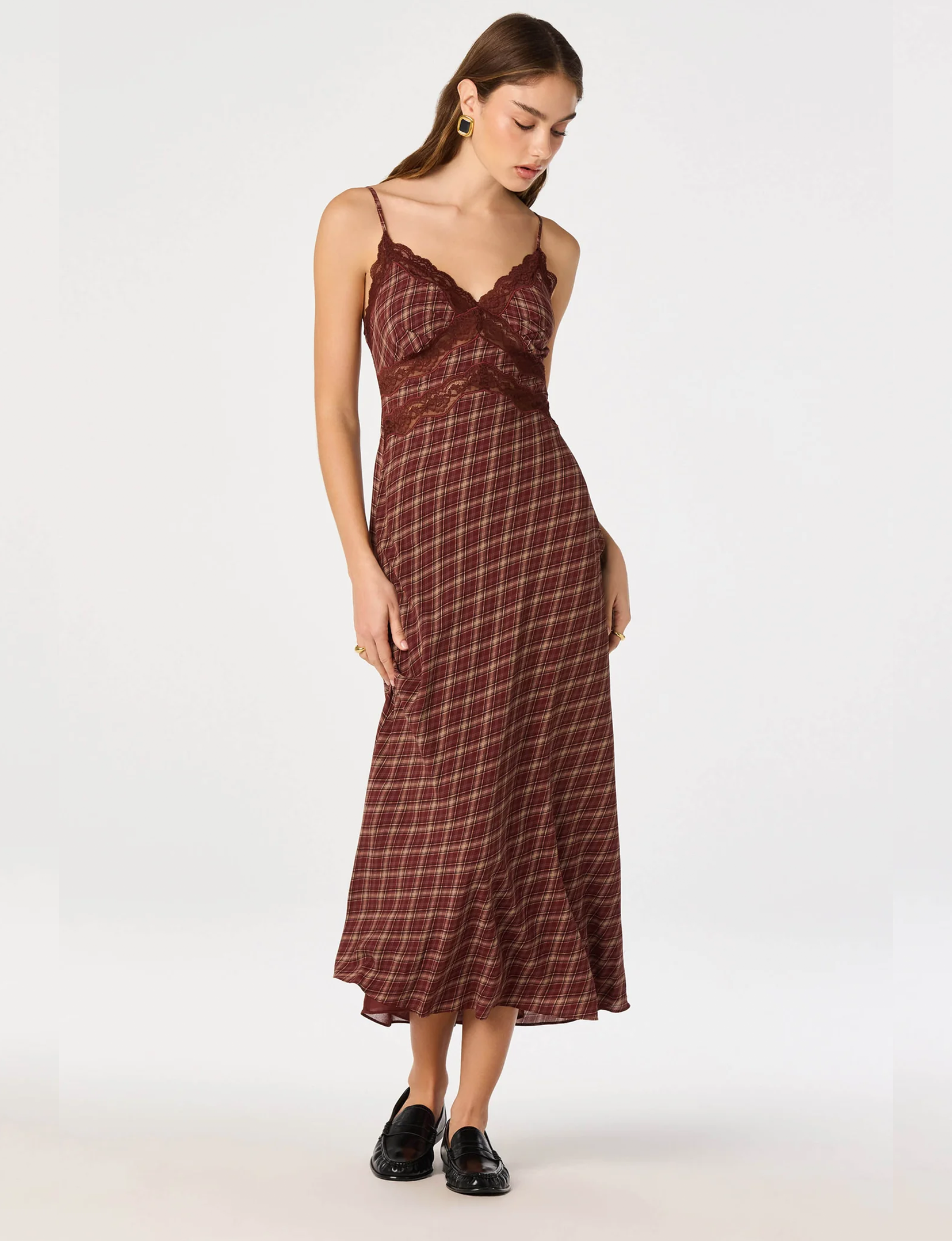 Carin Dress, Wine Plaid