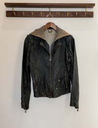 Doma Leather Jacket W/ Removable Hood, Black