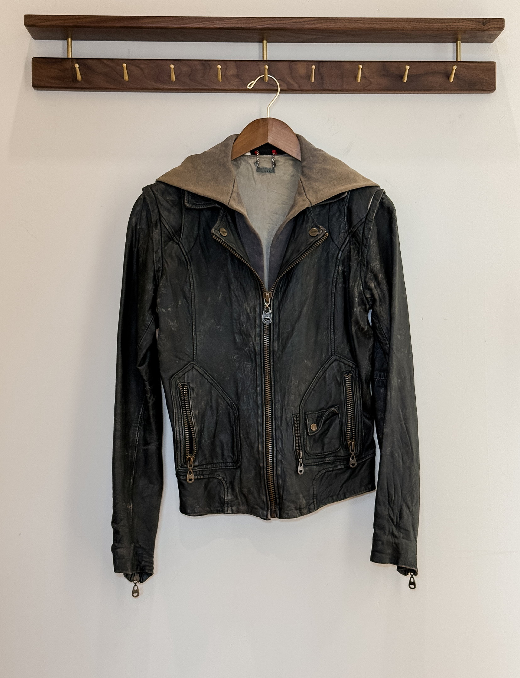 Doma Leather Jacket W/ Removable Hood, Black
