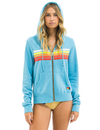 5 Stripe Zip Hoodie, Aquamarine/White Neon