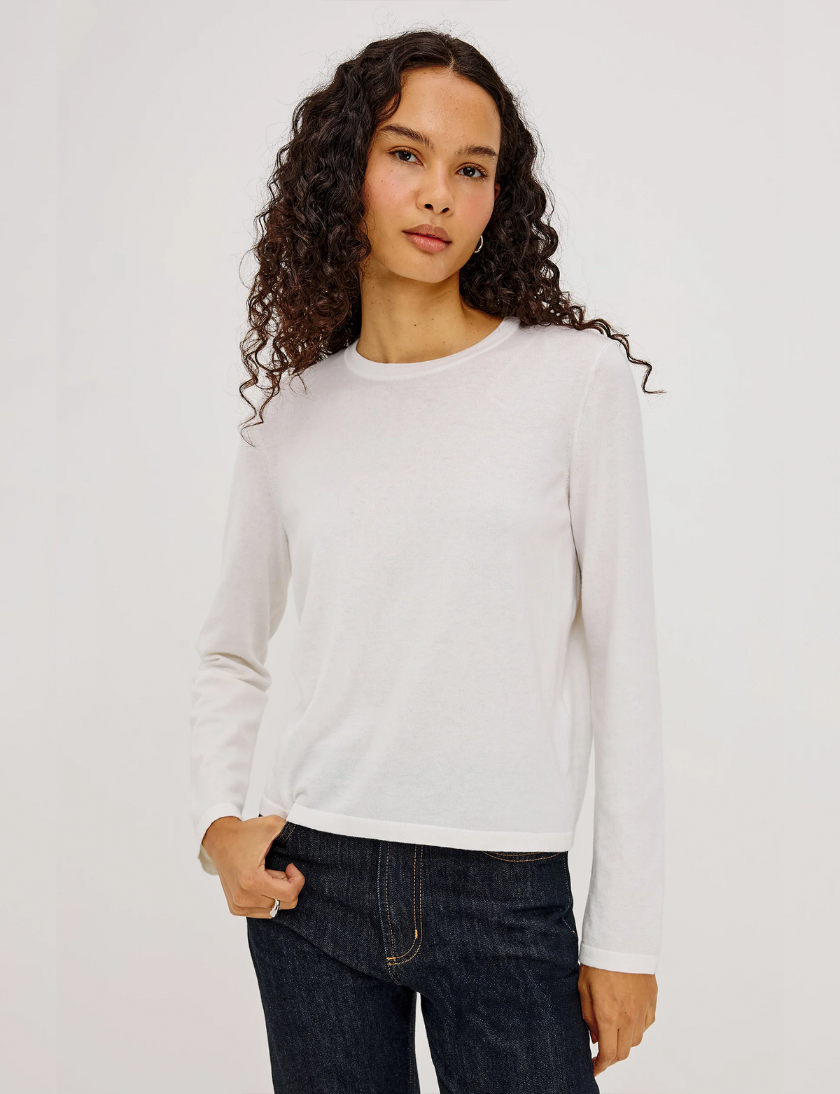 Cotton Cashmere LS Tee, White