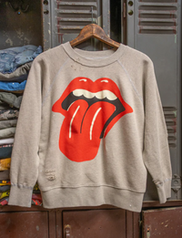 Rolling Stones Tongue Shrunken Crew Fleece, Heather Grey