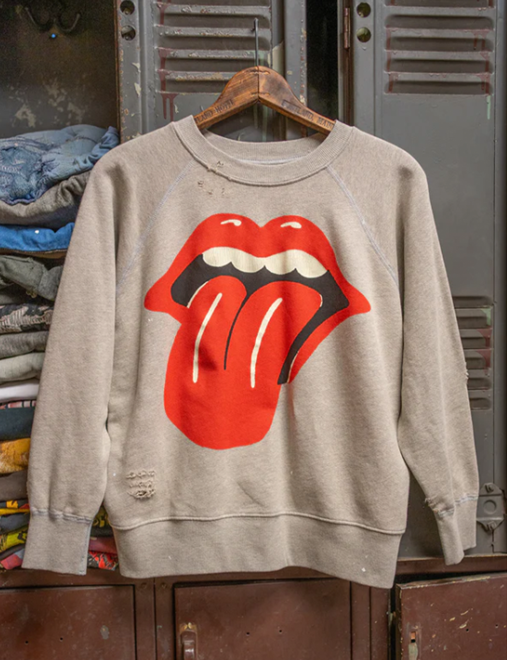 Rolling Stones Tongue Shrunken Crew Fleece, Heather Grey