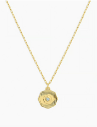 Power Birthstone Coin Necklace (March), Gold/Aquamarine