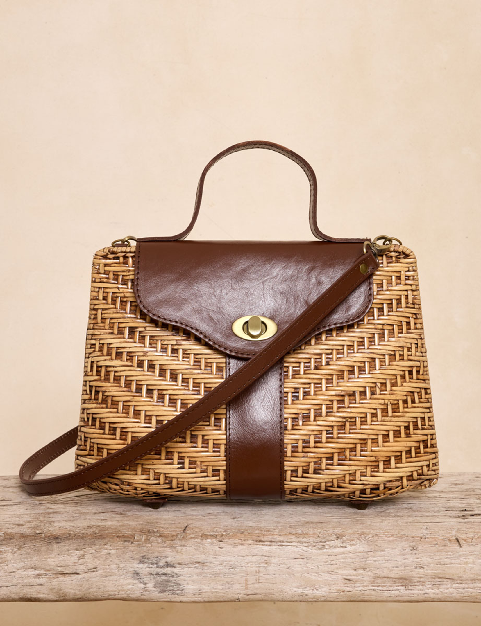 Rattan Twist Crossbody, Dark Brown