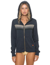 5 Stripe Zip Hoodie, Charcoal/Grey