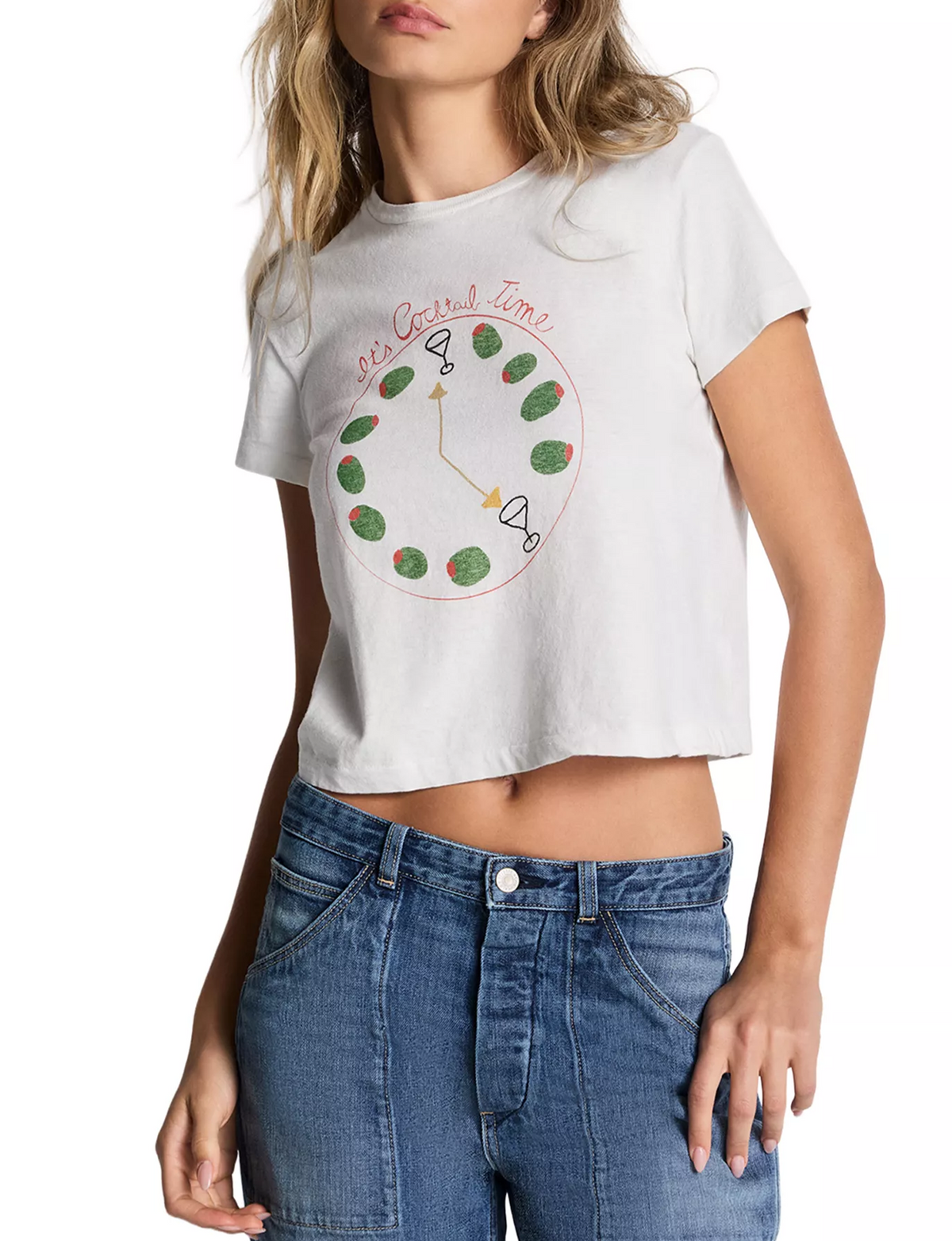 50's Cocktail Time Boxy Tee, Vintage White